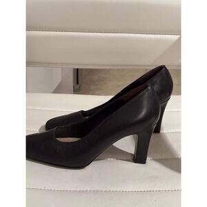 Parade Collection black Leather Square Toe Block‎ Heel Classic Pumps
